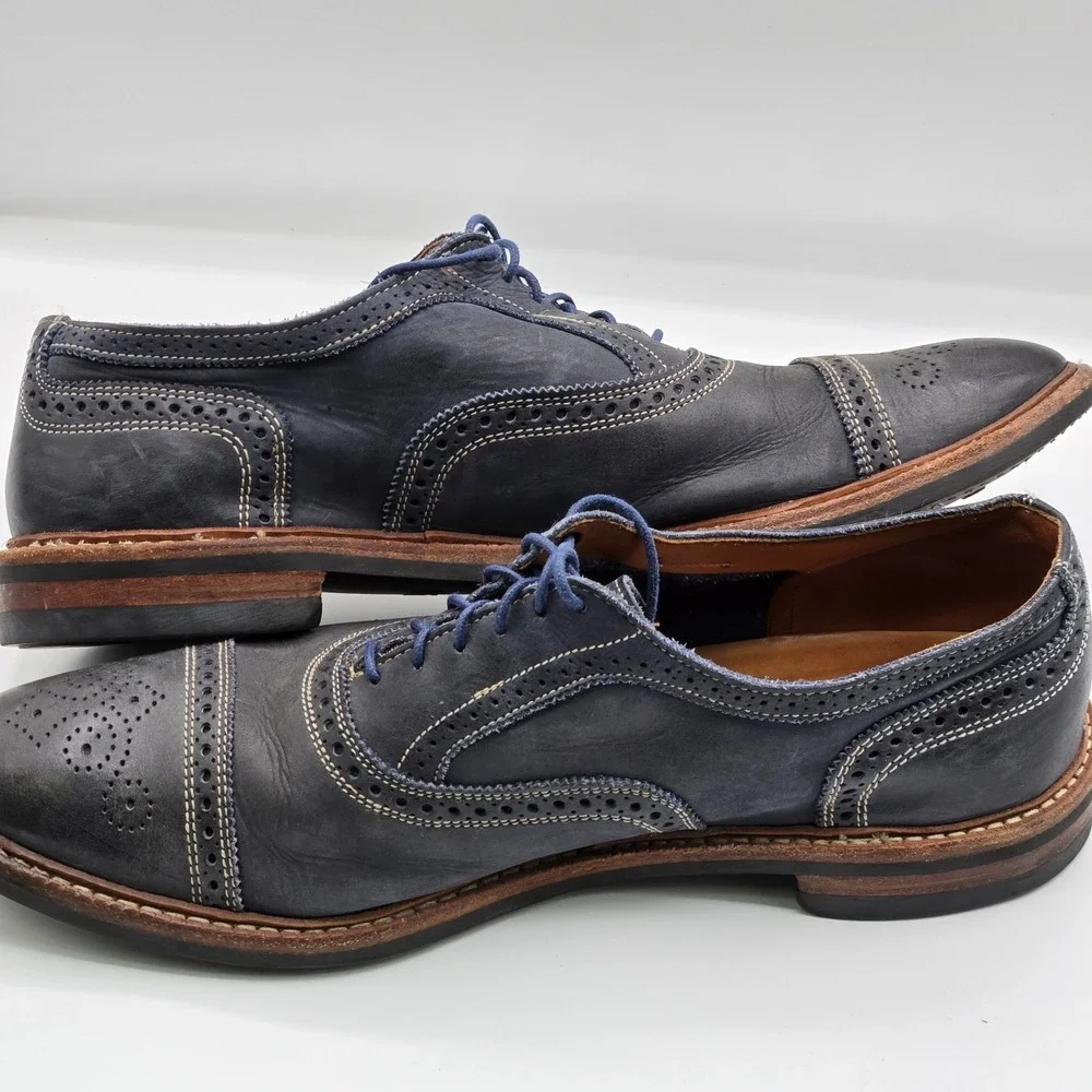 Allen Edmonds Mens Cap Toe Brogue Oxford Navy Blue Leather Dainite Shoes USA